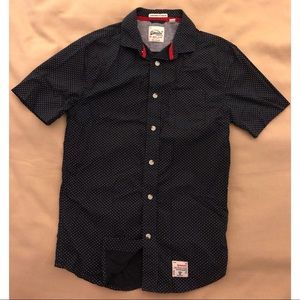 SuperDry Short Sleeve Navy Printed Poplin Shirt